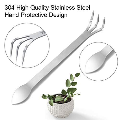 304 Stainless Steel Gardening Root Rake,8.2 inch Prong Bonsai Tools,Gardening Cultivator Soil Tools with Ergonomic Handle