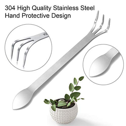 304 Stainless Steel Gardening Root Rake,8.2 inch Prong Bonsai Tools,Gardening Cultivator Soil Tools with Ergonomic Handle