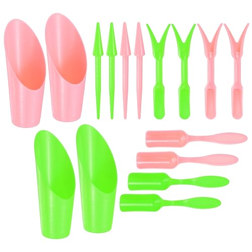 M METERXITY 2-Set Garden Shovel Hand Tools Transplanting Succulent Cultivation Digging Scoops Kits, Plastic Mini Garden Tool Set for Flower Planting/Bonsai Potting [Green, Pink] - color: Green, Pink