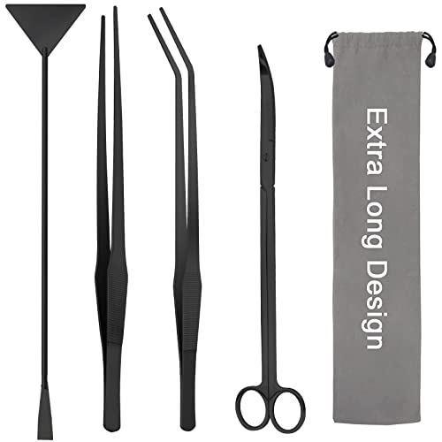 15" Aquarium Aquascape Tools Kit 4P Stainless Steel Aquascaping Set - color: Black
