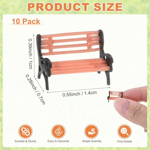 M METERXITY 10-Pack Miniature Park Bench Models, 0.6x0.3x0.4 Inch ABS Mini Village Garden Chair for Terrarium/DIY Micro Landscaping/Dollhouse, Train Platform Bench Figurine [Brown Black] - size: 0.6x0.3x0.4 Inch