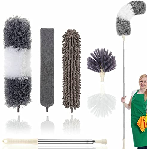 Microfiber Duster Kit High Reach Ceiling Fan Duster with Extendable Pole 100" Telescoping Cobweb Duster for Cleaning, Bendable Head Washable Duster for Ceiling, Fan, Furniture - style: 4PC Duster Kit Grey
