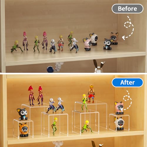 NIUBEE Acrylic Risers Display Stand 2 Set, Clear Display Risers Shelf,5x6x7 | Acrylic Risers Stand Shelves for Funko Pop Figures, Plastic Cupcake Stands for Candy Dessert Showcase Party Table Decorations - size: (5,6,7)" x 2Set