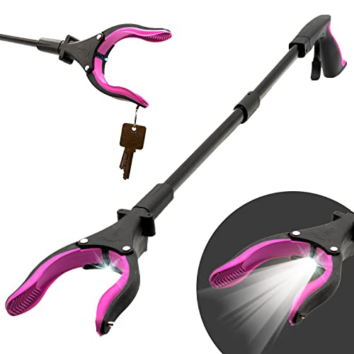 Grabber Reacher Tool-Long 32 Inch Aluminum Foldable Pick Up Stick-Strong Grip Shelves LED Light Magnetic Tip, Lightweight Trash Picker Claw Reacher Grabber Tool for Elderly - by Luxet (32 Inch, Pink) - color: Pink, size: 32 Inch