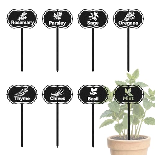 CUTHOLLOW 8PCS Food Spice Pattern Garden Plant Markers, Metal Labels | 3.5"x7" Waterproof Stakes, Plant Labels, Garden Labels, Garden Markers for Plants Outdoor, Farmhouse Greenhouse Decoration - style: Food Spices with Pattern