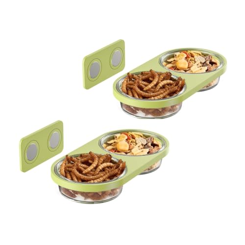 Magnetic Reptile Feeding Ledge with 2 Pack Plastic Bowls Food Feeder Water Dish for Crested Gecko Dwarf Hamster (Green(Pack of 2, Magnetic-Mounted) - color: Green(Pack of 2）