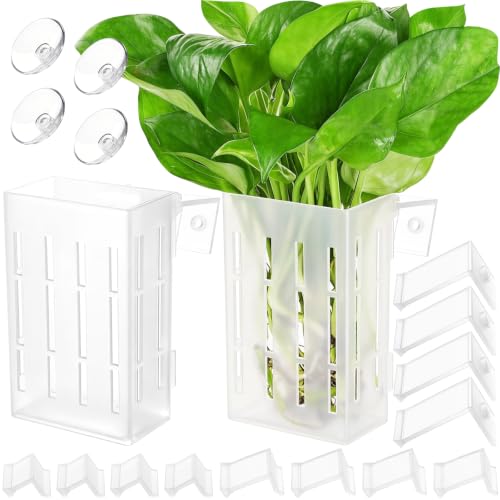 Borlech Upgraded Large Aquarium Plant Holder with Hooks and Suction Cups for Fish Tank Aquaponic Plant Cultivation and Aquascape Decorations (Semitransparent) - color: Semitransparent-2 Pack
