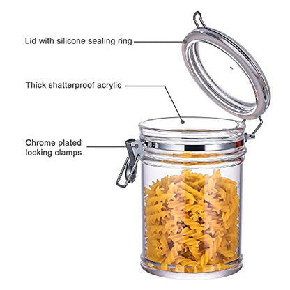 50 oz Reinforced Medium Acrylic Canister with Locking Clamp, Airtight Flip Jar | Food Storage Container for Flour, Sugar, Coffee, Candy, Cookie etc - size: Clamp 1475 ml