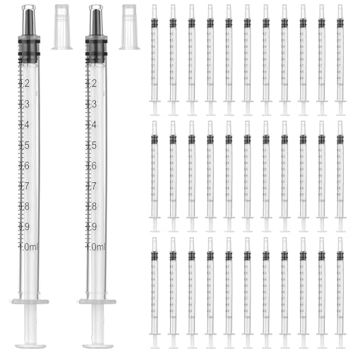50pack 1ml Syringes Without Needle Plastic for Liquid, Measuring, Ink Refilling, Oil, Liquids Glue Applicator, With Cap - style: 1ML