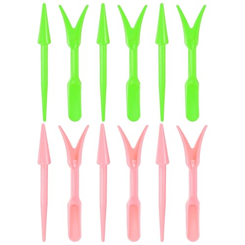 M METERXITY 12-Pack Mini Garden Hand Succulent Transplanting Tools, Plastic Seedlings Dibber Sowing Digging for Repotting/Lawn Maintenance/Plant Care, Small Gardening Tools [Green, Pink] - color: Green, Pink