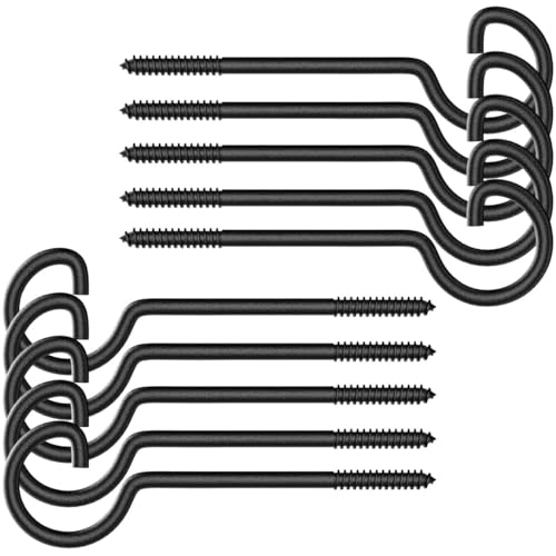 10Pack Black 6Inch Long Screw Hooks for Plants String Lights Bird Feeders | Heavy duty threaded screw hooks,for hanging planters, bird feeders, string lights and Christmas decor indoors outdoors - size: 6in 10P