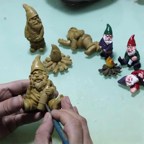 Miniature Garden Gnome Set with Campfire, 4 Piece Funny Gnome Figurines, Decorative Outdoor and Indoor Plant Pot Ornaments - style: Funny Gnomes