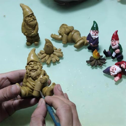Miniature Garden Gnome Set with Campfire, 4 Piece Funny Gnome Figurines, Decorative Outdoor and Indoor Plant Pot Ornaments - style: Funny Gnomes