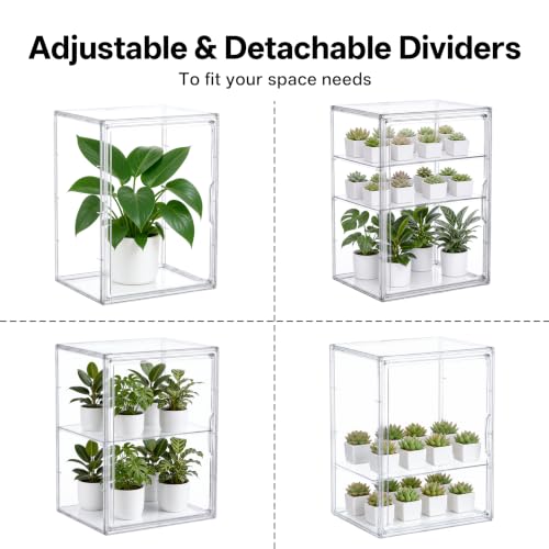 HBlife Mini Greenhouse for Indoor, 3-Tier Clear Stackable Green House with Magnetic Door & Adjustable Dividers, Tabletop Portable Greenhouse for Small Plants Nursery Germination and Display, 1 Pack - size: 14.1 x 8.6 x 10.6 inch (3-Tier）