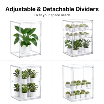 HBlife Mini Greenhouse for Indoor, 3-Tier Clear Stackable Green House with Magnetic Door & Adjustable Dividers, Tabletop Portable Greenhouse for Small Plants Nursery Germination and Display, 1 Pack - size: 14.1 x 8.6 x 10.6 inch (3-Tier）