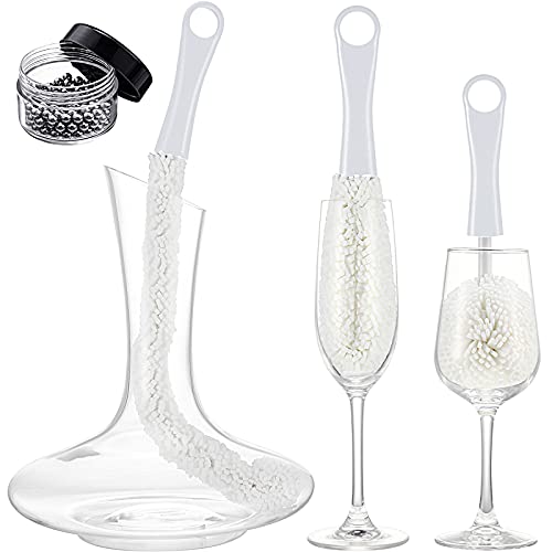 Boao 3 Pcs Wine Decanter Cleaning Brush with Stainless Steel Cleaning Balls - color: White
