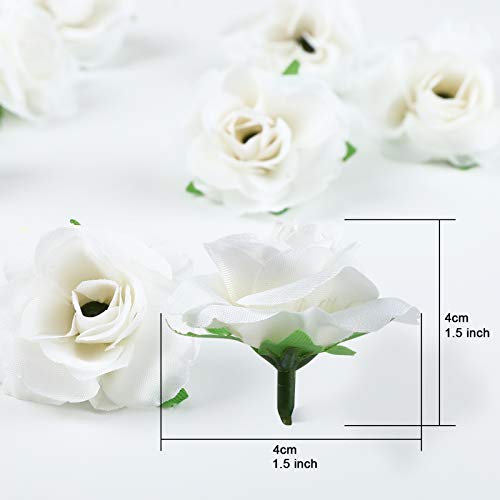 Kesote 50pcs White Roses Artificial Flowers, 1.6" Small Silk Fake Roses - color: White