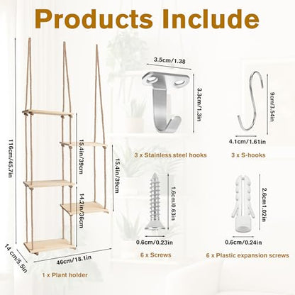 Window Plant Shelves 5 Tier Hanging Plant Shelf for Indoor Plants 3-In-1 Ceiling Wall Curtain Rod Mounting Space-Saving Plant Holder for Living Room Wall Bedroom Home Decor
