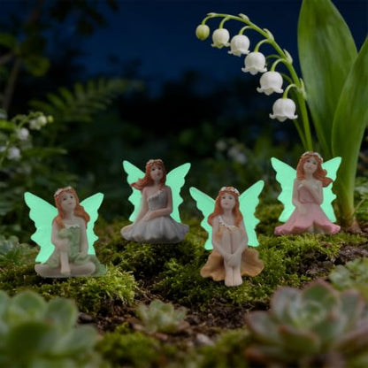 4 PCS Fairy Garden Decor Fairies, Glow in The Dark Yard Sculpture Lawn Ornament Mini Garden Art Outdoor Decor Accessories (4 Glow Fairy) - style: 4 Glow Fairy