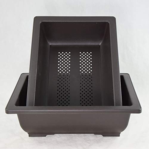 2 Rectangular Dark Brown Plastic Bonsai Training Pot, Cactus & Succulent Planter - 10"x 7.5"x 3" (2x0409)