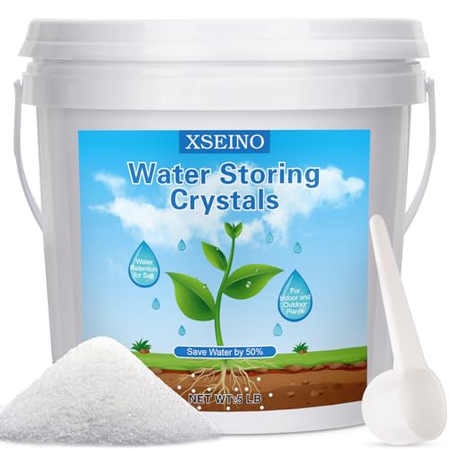 XSEINO 5LB Water Storing Crystals for Plants, Water Gel Solves Plant Over-Watering and Drought Problems, Keeps The Soil Moist, Small Water Storing Polymer Crystals for Plants - color: 5.0 LB