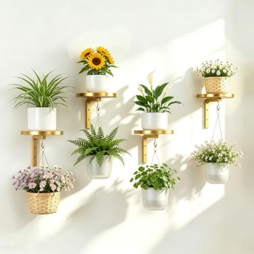 Plant Hanger Holder Window Shelf Wall Mounted Indoor, 2 Pcs Gold - color: gold