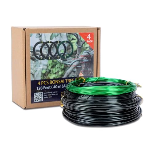 Bonsai Training Wire Set of 4, Total 128 Feet (32 Feet Each Size) | 3 Size - 1.0MM, 1.5MM, 2.0MM, Corrosion and Rust Resistant - color: 32 Ft × (Green+Black)