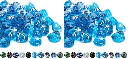 Mr. Fireglass 10 Pounds Blended Fire Glass Diamonds for Fireplace Fire Pit & Lanscaping - 1 inch High Luster Caribbean Blue Fire Rocks (Pack of 2) - color: Caribbean Blue, size: 1 inch, 10 Pounds (Pack of 2)