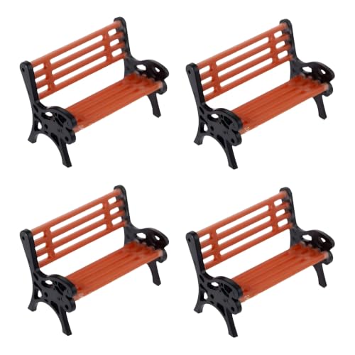 4Pcs Miniature Park Bench Set 4-Pack -1:24 Scale Brown Garden Seats with Realistic Detailing Tiny Park Benches for Dollhouse and Fairy Garden Accessories Train Platform and Miniature Landscape Décor
