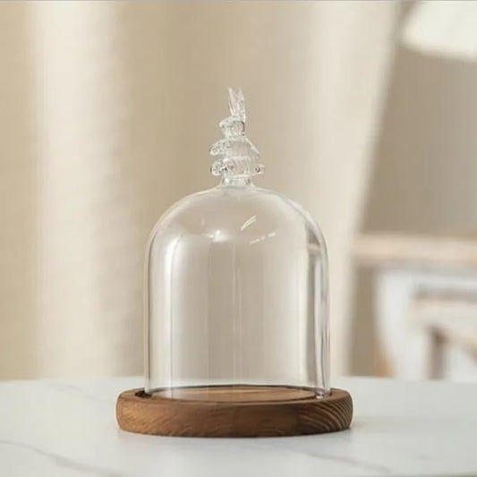 12 * 16cm Big Size Antique Base Different Top Glass Dome Vase Home Decoration Transparent Candle Cover Wedding Friend Favor Gift (1set Rabbit domebase) - color: 1set Rabbit Domebase