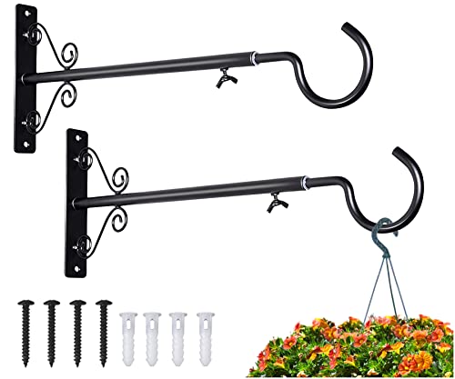 Bird Feeder Hanger 16-24", Adjustable Hanging Plant Brackets, Black | Plant Hangers for Hanging Bird Feeders, Planters, Lanterns, Wind Chimes, String Lights, 2 Pack, Gifts for Women Men Mom Dad - color: Black, size: 16-24 inch