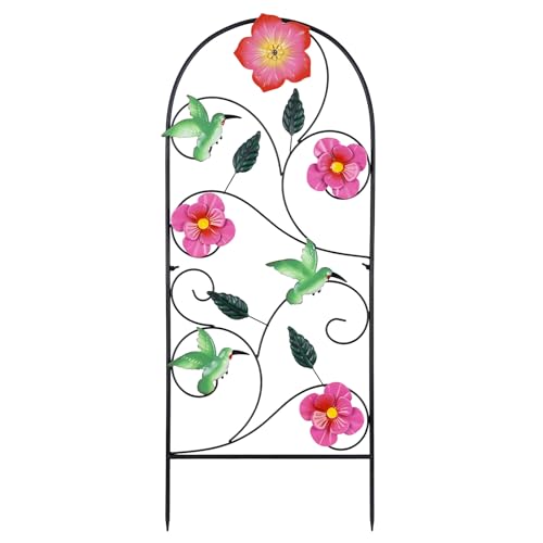 Garden Decor for Outside, 33" Hummingbird Decorative Garden Stakes with Pink Flowers for Spring Garden Decor, Metal Yard Art for Outdoor Lawn Backyard Porch Decorations - color: Green, Pink