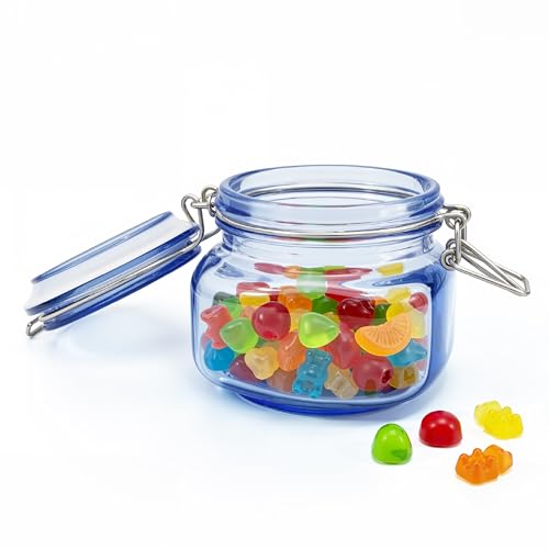 Blue Glass Sugar Container with Lid, 17oz (500ml) Airtight Kitchen Sugar Jar for Countertop Storage, Ideal for Sugar, Candy & Snack Organization, Small Glass Canister for Everyday Kitchen Use - color: Blue 17oz
