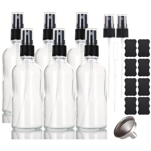 3.4 oz Glass Spray Bottles,Empty Fine Mist Refillable Travel Spray Bottle for Cleaning,Perfume,Aromatherapy,Cosmetic Sprays,Hair,Essential Oils with Fine Mist Dispenser（6 Pack） - size: 6 pack 3.4 oz