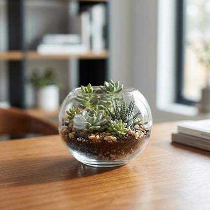 WGV Bowl Glass Vase, Diameter 5.1", Height 3.75", Open Width 3", (Multiple Sizes Choices) Clear Bubble Planter Terrarium Fish Bowl for Wedding Event Home Decor, 12 Pieces (VBW0005) - size: 5"Dx3.75"H 12 Piece