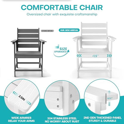 5 Piece Patio Dining Set, HDPE All-Weather Furniture,White | Waterproof 4 Chairs with Armchair Seat & 1 Square Table, Natural Wood Look for Backyard, Garden, Patio - color: White, size: Square 5-Piece Dining Set