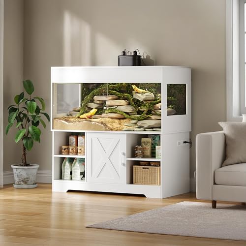 Herture 120 Gallon Reptile Tank with Stand, 4x2x2 Terrarium Enclosure | Snake Enclosure with Outlets,Cabinet,Sliding Door,Reptile Terrarium Bearded Dragon Tank for Lizards,Geckos White PX01RTW - color: White, size: 120 Gallon