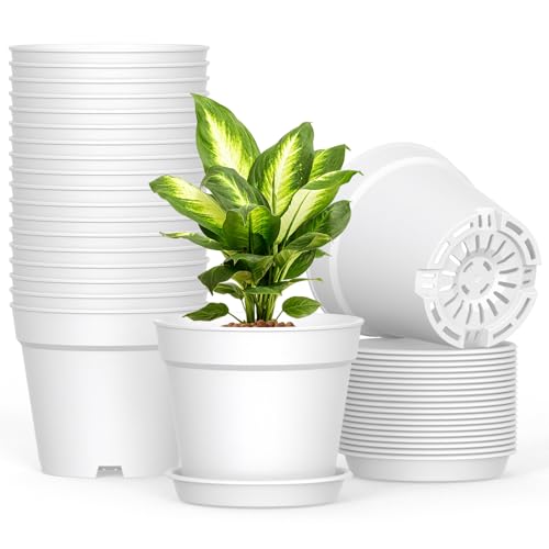 SwinDuck 20 Pack 6 Inch Plant Pots with Drainage and Saucers, White Plastic Flower Pots for Indoor and Outdoor Plants, Stackable Nursery Planters for Houseplants and Herbs, White - color: White, size: 20-Pack