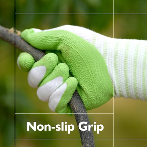 Gardening Gloves, Bamboo Fiber, Touch, Breathable, Rubber Coated, Green & Purple, S to XL - size: Medium
