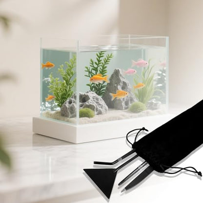 15Inch Extra Long Design Aquarium Aquascaping Tool Kit, Stainless Steel | 4-in-1 Anti-Rust Fish Tank Starter Kit with Long Tweezers Scissors Spatula for Aquarium Plants, Black - color: Black