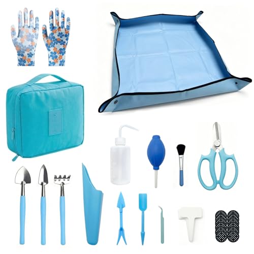 34 Pcs Succulent Tools Set for Plant Care, Mini Gardening Tools for Indoor Plants, Repotting & Pruning, Ideal for Beginners & Women Blue - color: Blue