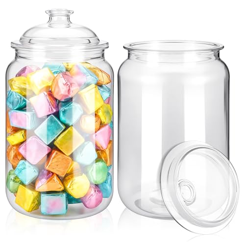 2 Pcs 1 Gallon Candy & Cookie Jar Plastic Jars with Lids Decorative Apothecary and Candy Buffet Container Clear Airtight Food Storage Canister (Classic Style)