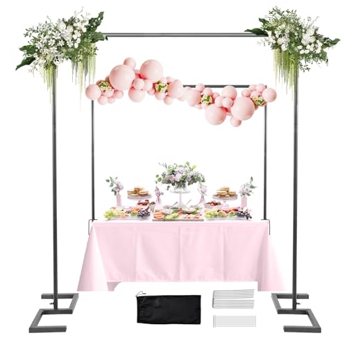 8.2FT Square Wedding Arch,Metal Backdrop Stand Heavy Duty Adjustable - color: Bright Black