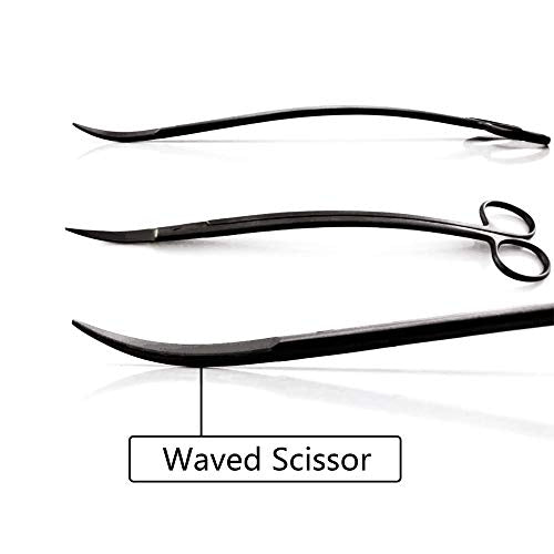 Aquascaping Tools 7 in 1 Kit Aquarium Plant Scissors Tools Set Curved & Waved Scissor Tweezers Spatula Stainless Steel Anti Rust Tools for Aquascape Black