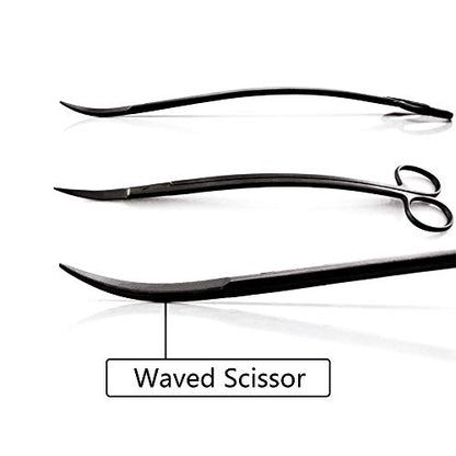 Aquascaping Tools 7 in 1 Kit Aquarium Plant Scissors Tools Set Curved & Waved Scissor Tweezers Spatula Stainless Steel Anti Rust Tools for Aquascape Black