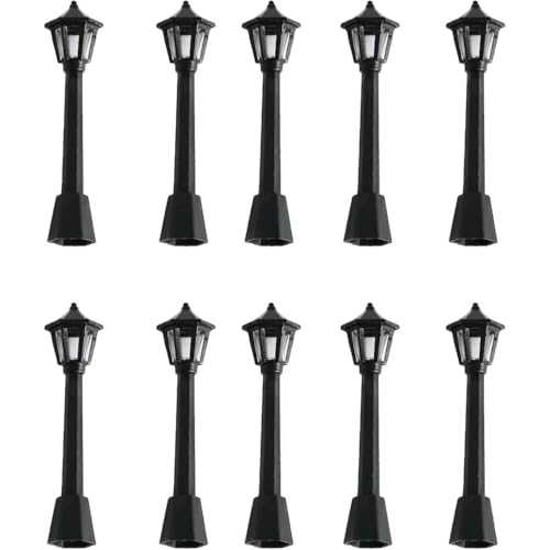 10PCS Mini Street Light Model Railway Train Lamp Miniature Plastic Village Pathway Lantern Post for Micro Landscape Fairy Garden Accessories