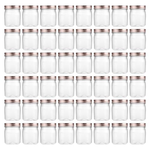 novelinks 8 oz Plastic Mason Jars and Clear Plastic Jars with Lids 8 oz | 48 Pack, Rose Gold, Plastic Containers with Lids, Small Mason Jars, Clear Jars Bulk, Spice Jars, Slime Jars, Mini Jars - color: Rose Gold, size: 48 Pack 8 Ounce