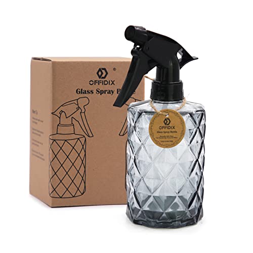 OFFIDIX Glass Spray Bottle,Plant Mister, 0.35L/11.8oz Pressure Watering Can with Adjustable Nozzle Watering Handheld Bottles for Garden Plants Cleaning Solutions(Gray - color: Rhombus Gray