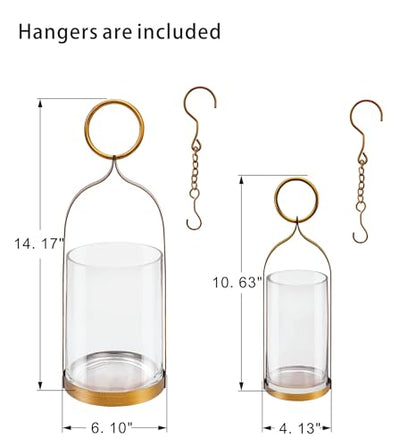 4" & 6" Wide Handmade Sturdy Glass Cylinder Jar with Metal Stand in Antique Brass, Display Glass Container for Candles and Plants, Hurricane Lantern, Candle Holder, Industrial, Farmhouse, Outdoor - size: 4" and 6"