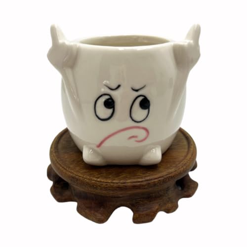 Cute Succulent Pots,White Ceramic Indoor Planters with Drainage and Wood Tray,Round Shallow Flower Plant Pots Decoration Face - style: Face